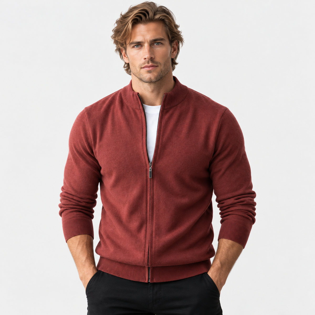 Montviro | Men's Knit Cardigan Sweater with Stand Collar and Full Zip