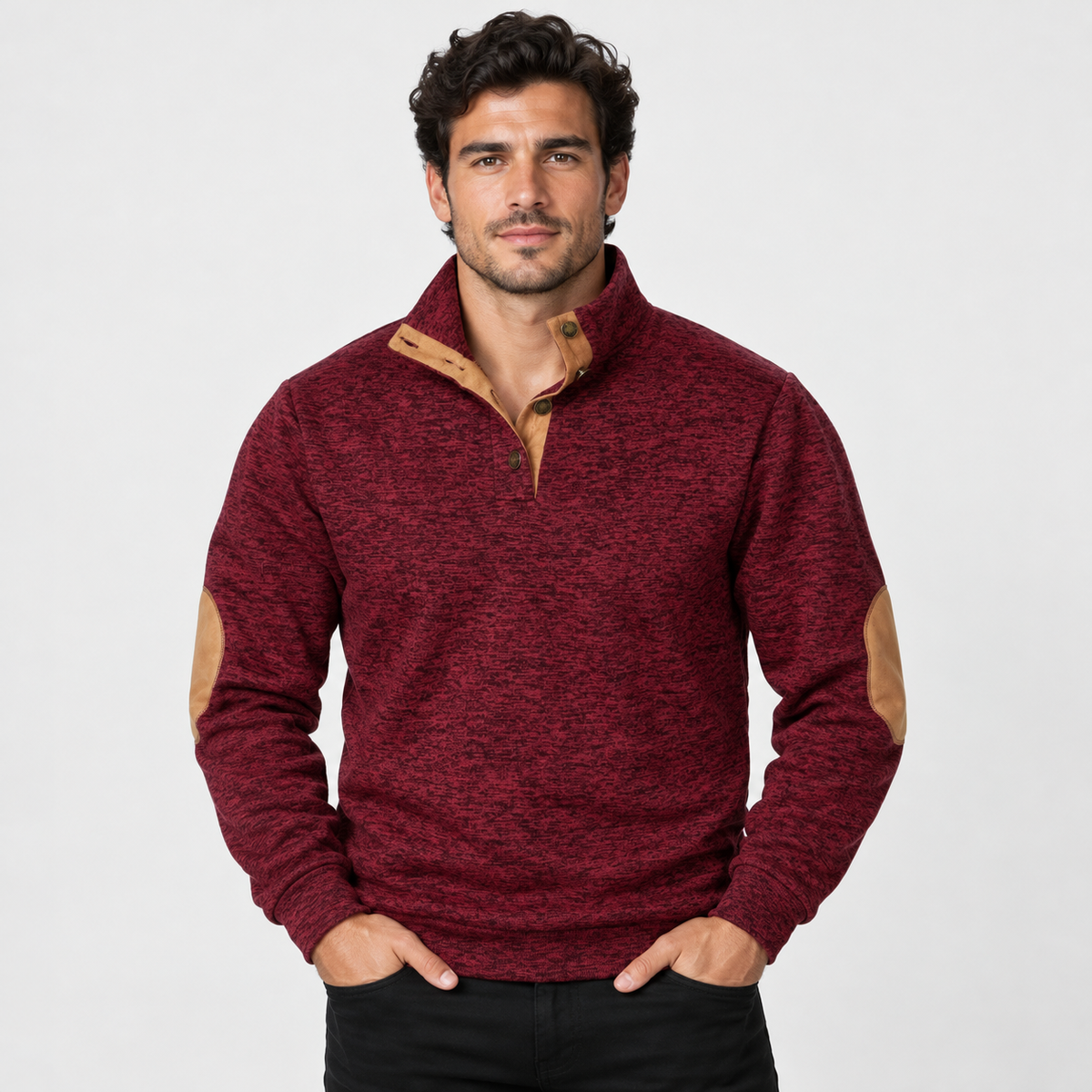 Montviro | Men's Collared Sweater Knit Pullover Button Detail Casual Top