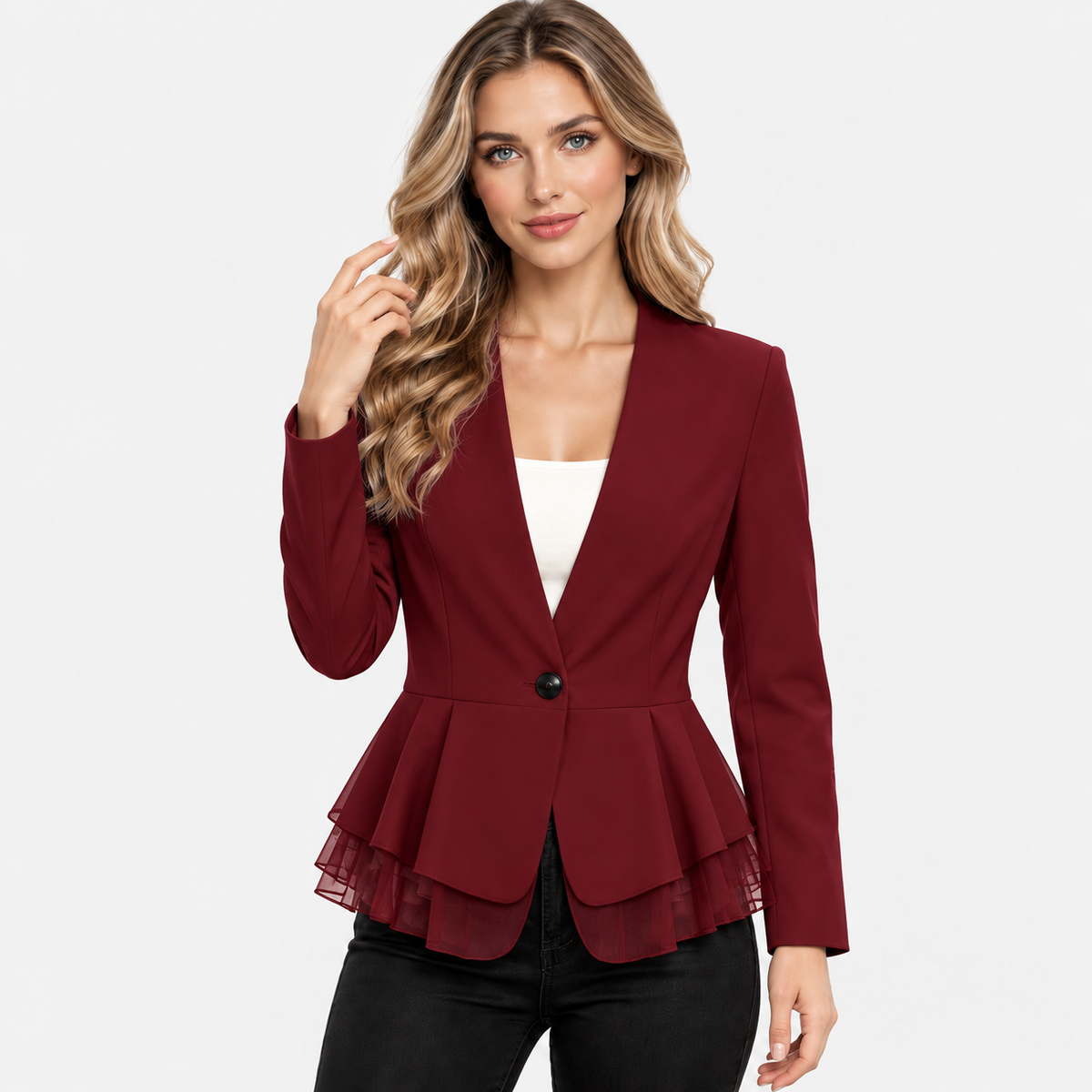 Montviro | Women’s Chiffon Blazer Jacket Long Sleeve Single Button Top