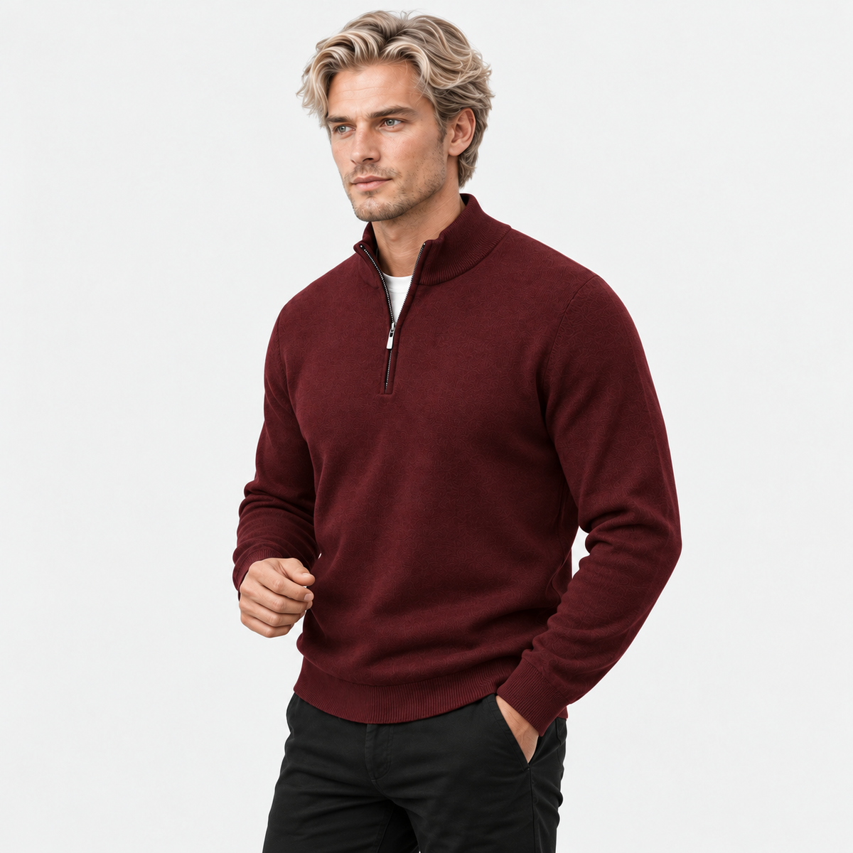 Montviro | Men's Quarter Zip Knit Sweater with Striped Pattern