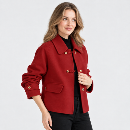 Montviro | Women's Tweed Pea Coat - Peter Pan Collar Pearl Buttons