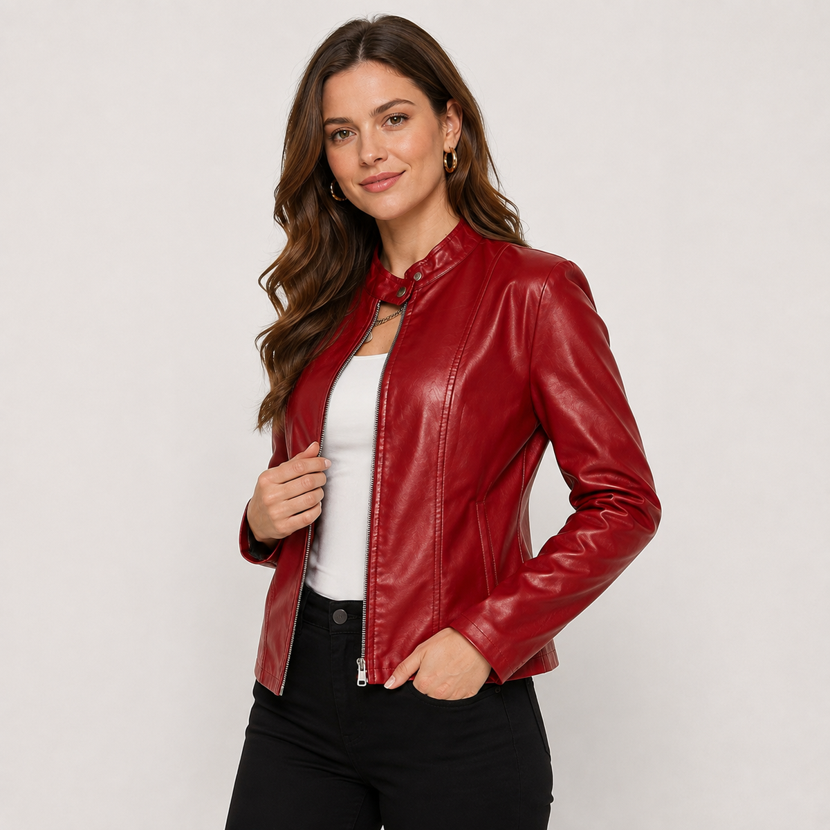 Montviro | Women's Leather Jacket - Full Zip Elegant Style