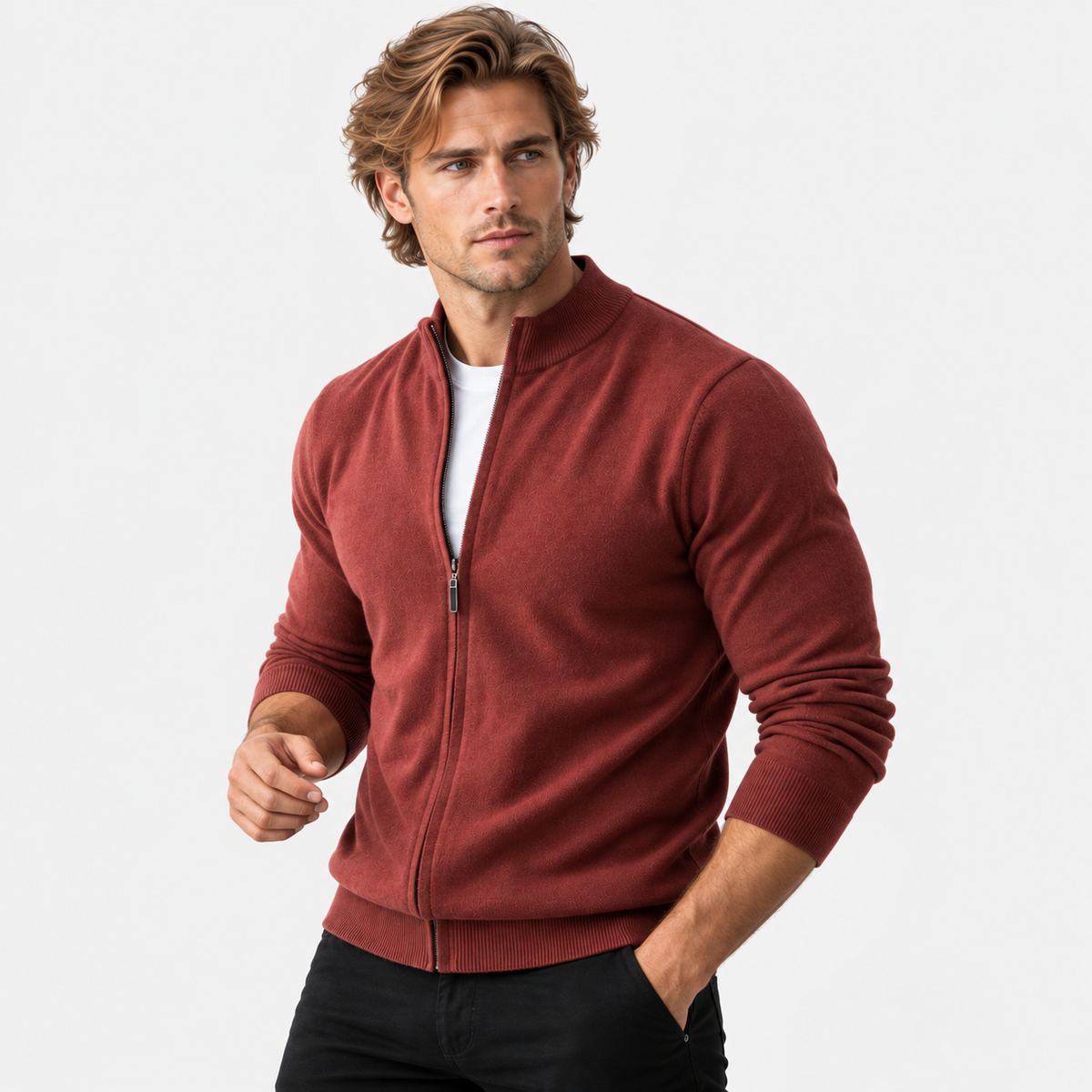 Montviro | Men's Knit Cardigan Sweater with Stand Collar and Full Zip