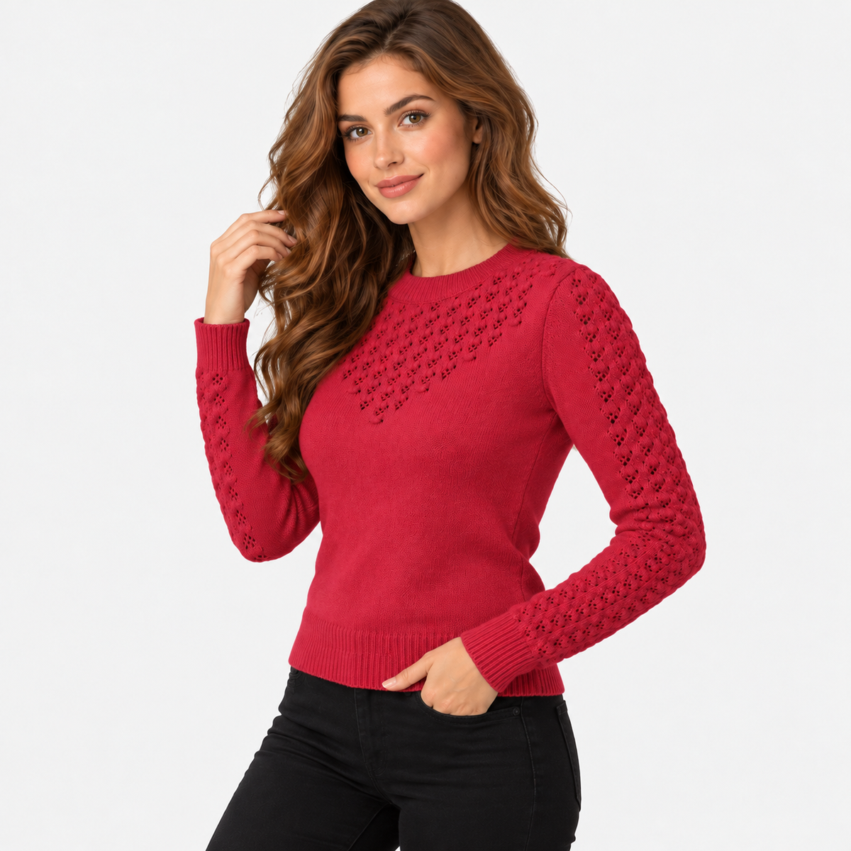 Montviro | Women's Cropped Knit Sweater with Hollow Out Design