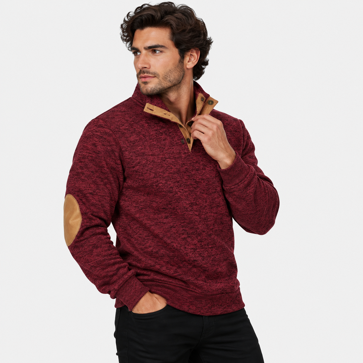 Montviro | Men's Collared Sweater Knit Pullover Button Detail Casual Top
