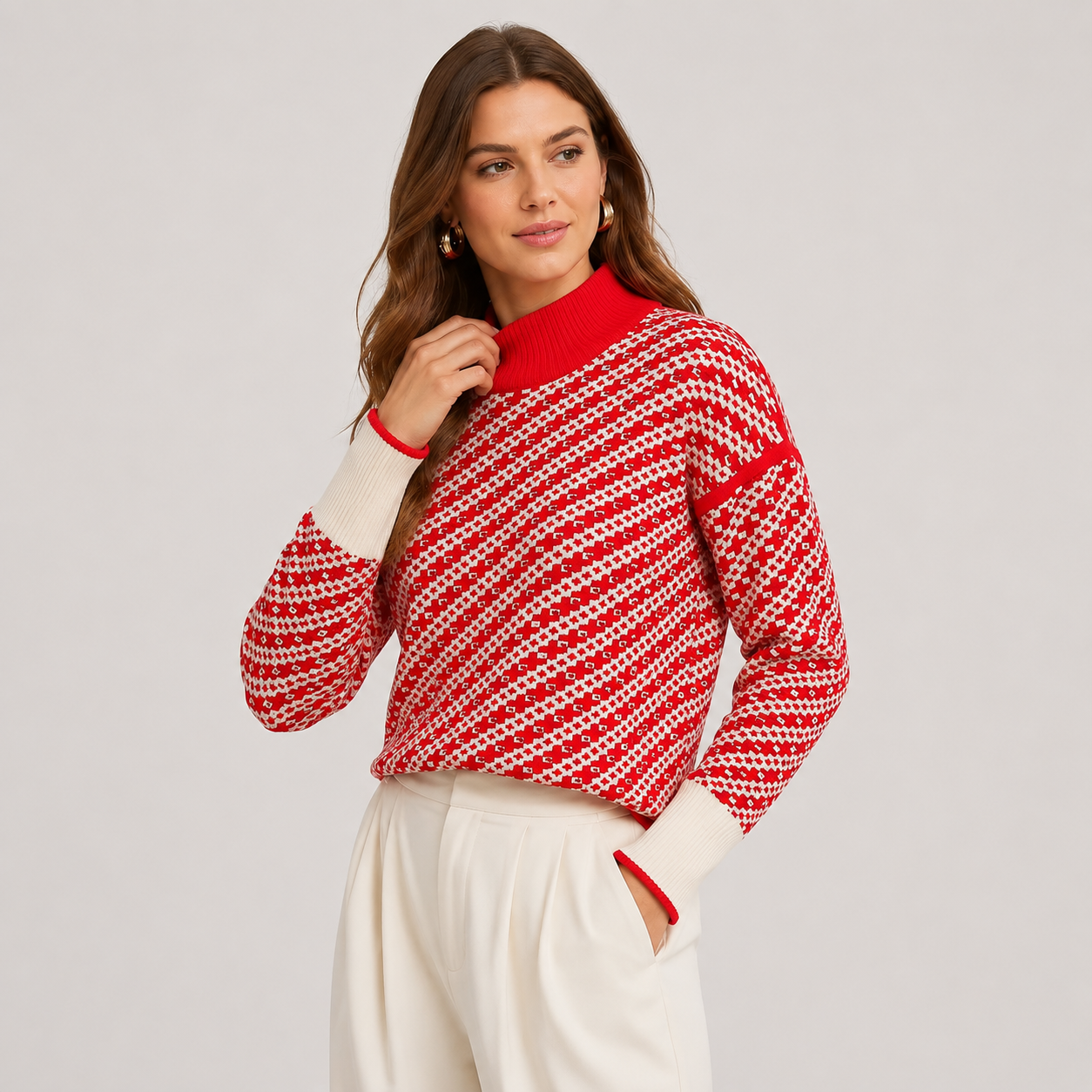 Montviro | Women's Stand Collar Sweater - Viscose Blend Knit