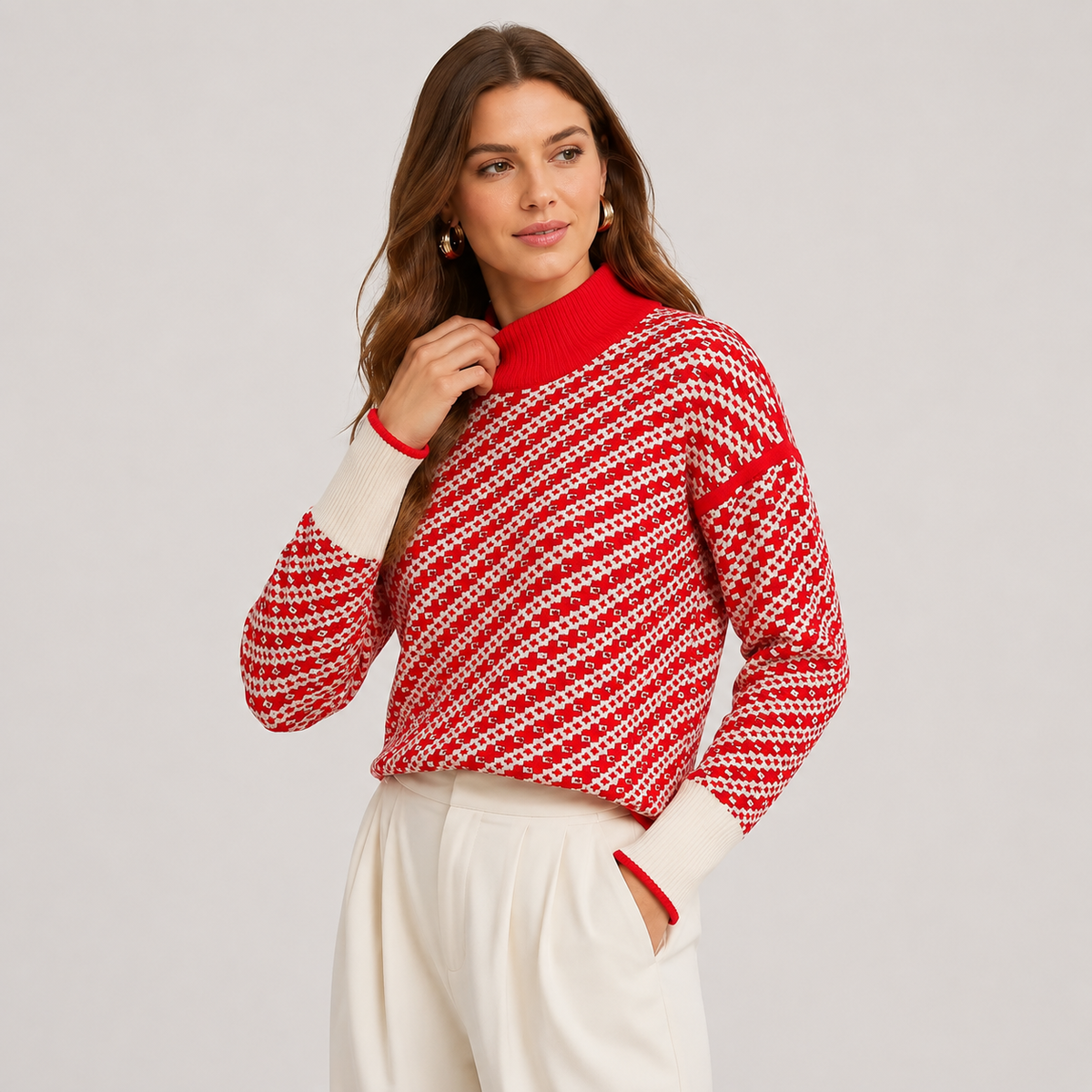 Montviro | Women's Stand Collar Sweater - Viscose Blend Knit