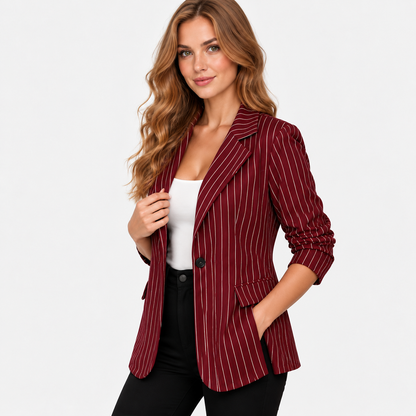 Montviro | Women’s Plus Size Striped Blazer Elegant Workwear Suit Jacket
