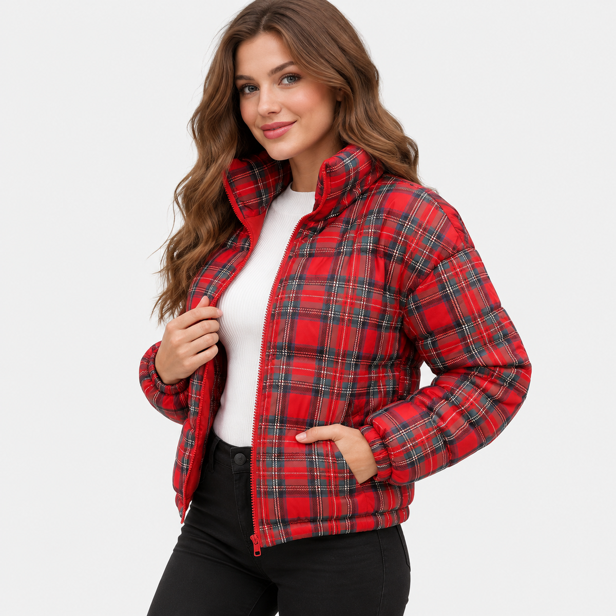 Montviro | Women’s Checkered Jacket Flared Hem Elegant Fall Winter Coat