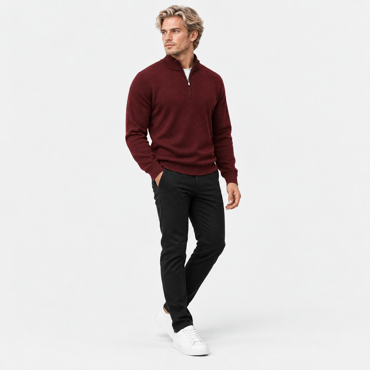 Montviro | Men's Quarter Zip Knit Sweater with Striped Pattern