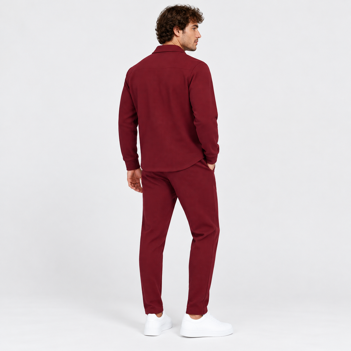 Montviro | Men's Waffle Knit Cardigan Set Button Shirt Pants Casual Outfit