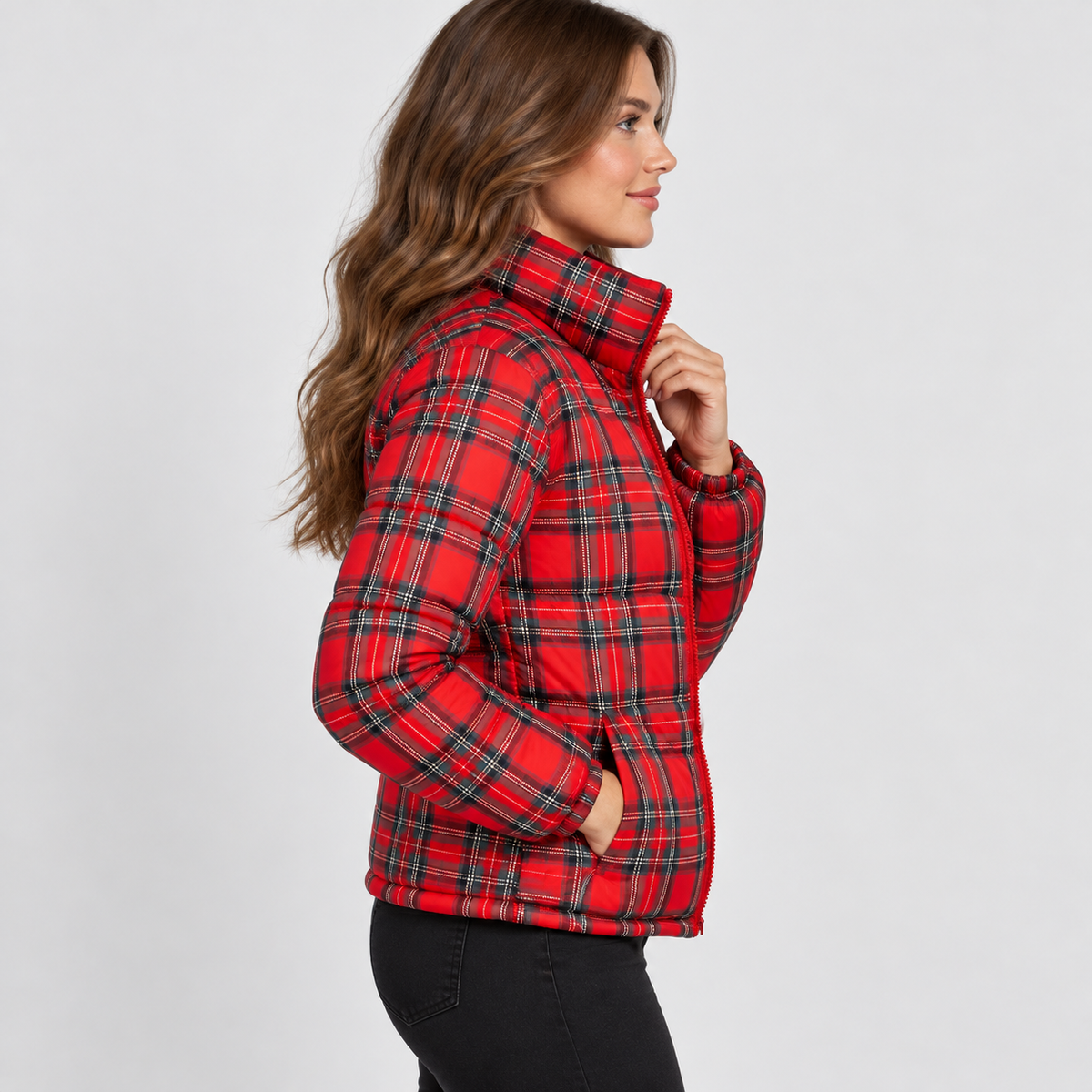 Montviro | Women’s Checkered Jacket Flared Hem Elegant Fall Winter Coat