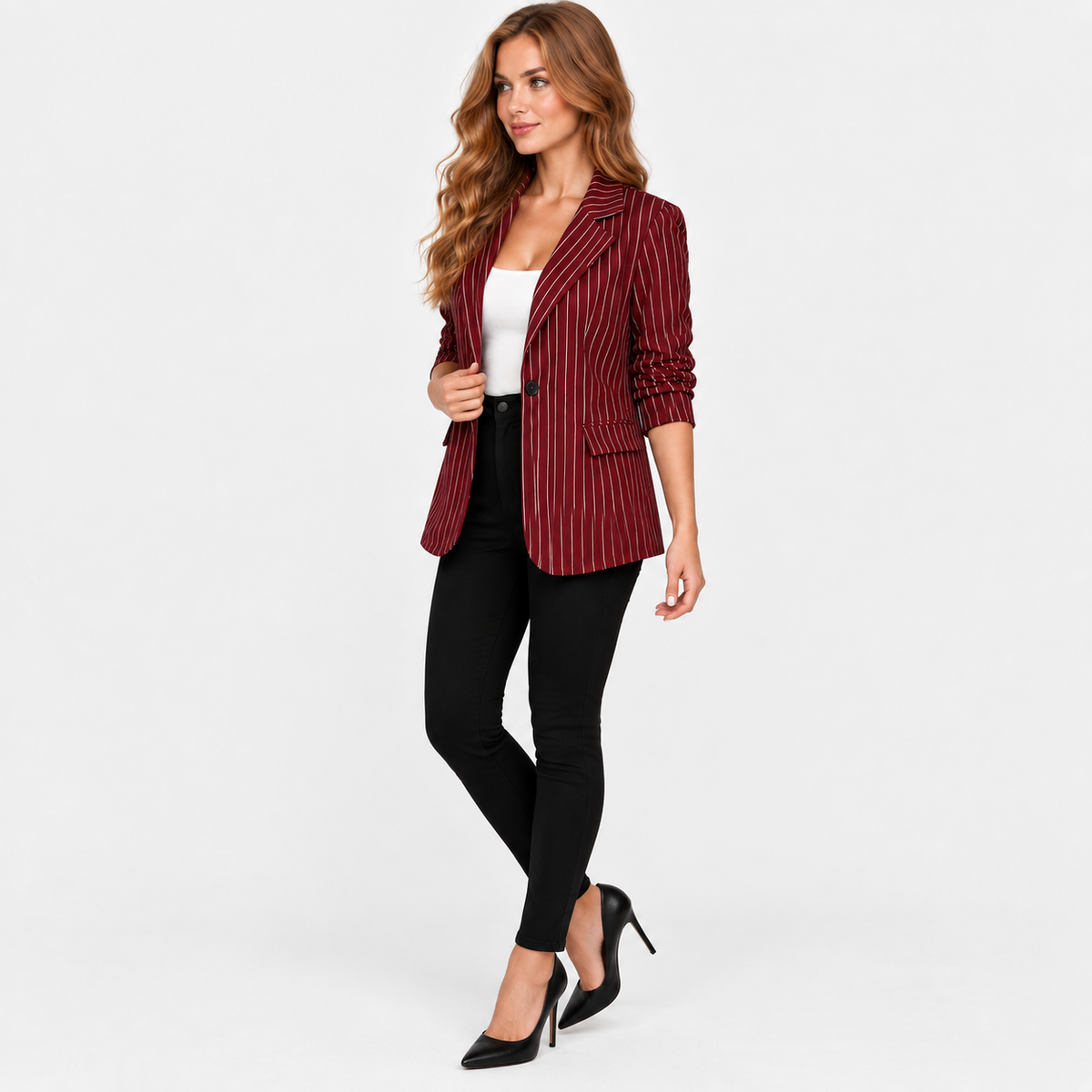 Montviro | Women’s Plus Size Striped Blazer Elegant Workwear Suit Jacket