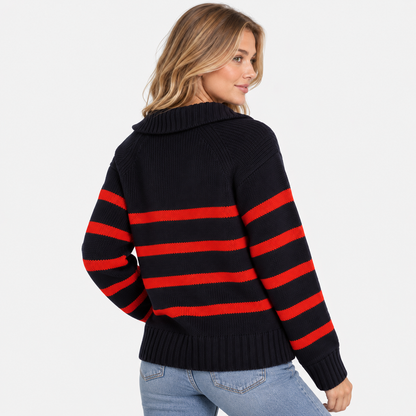 Montviro | Women's Half-Zip Sweater Striped High Neck Knit Pullover