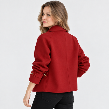 Montviro | Women's Tweed Pea Coat - Peter Pan Collar Pearl Buttons