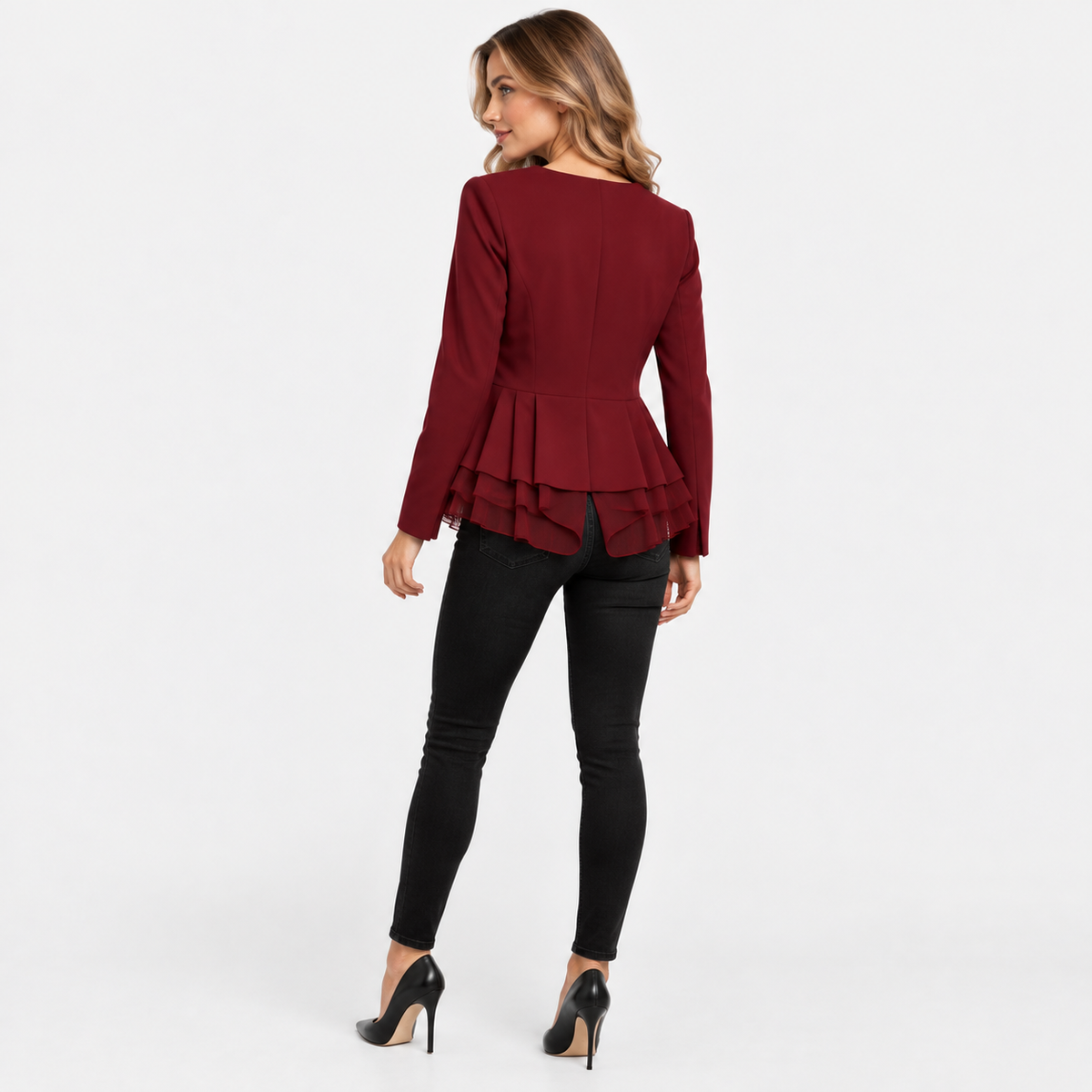 Montviro | Women’s Chiffon Blazer Jacket Long Sleeve Single Button Top