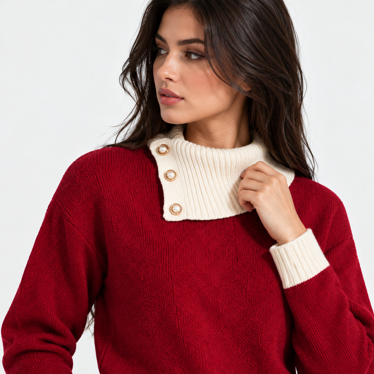 Montviro | Women's Asymmetric Neck Knit Sweater with Side Buttons