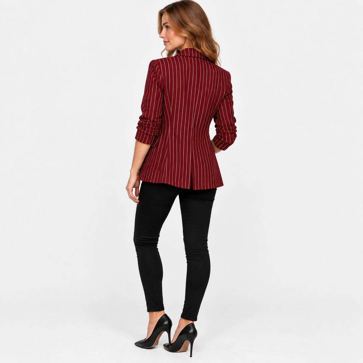 Montviro | Women’s Plus Size Striped Blazer Elegant Workwear Suit Jacket