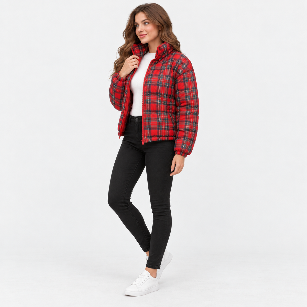 Montviro | Women’s Checkered Jacket Flared Hem Elegant Fall Winter Coat
