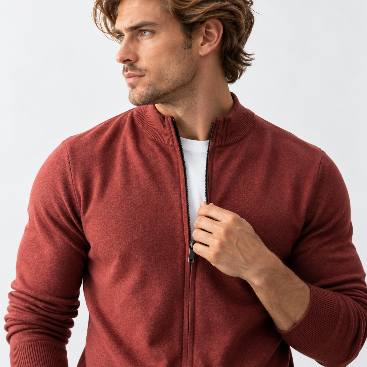 Montviro | Men's Knit Cardigan Sweater with Stand Collar and Full Zip