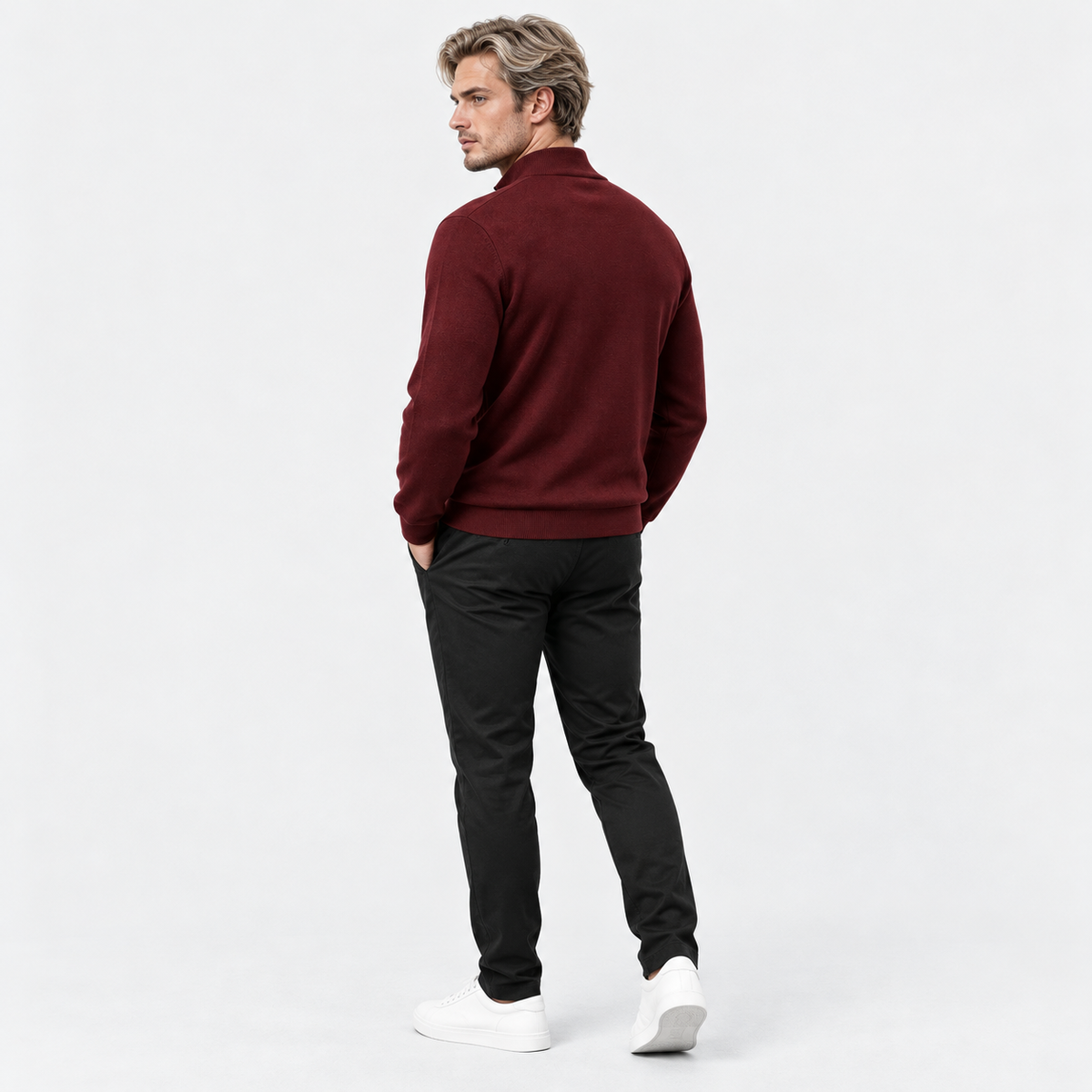 Montviro | Men's Quarter Zip Knit Sweater with Striped Pattern