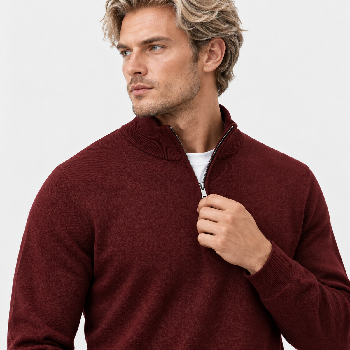 Montviro | Men's Quarter Zip Knit Sweater with Striped Pattern