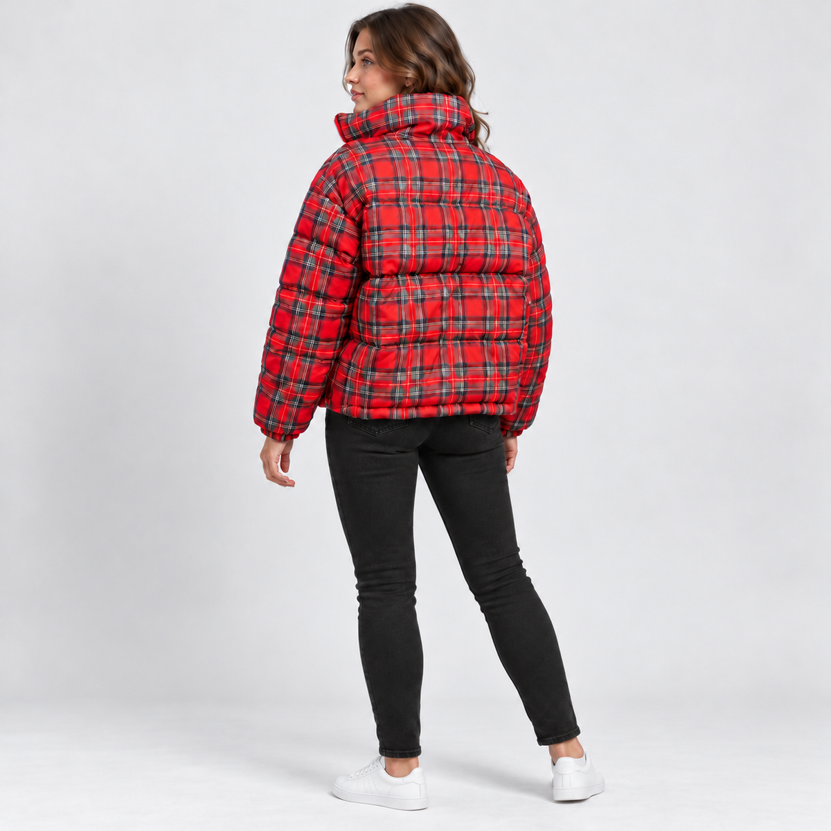Montviro | Women’s Checkered Jacket Flared Hem Elegant Fall Winter Coat