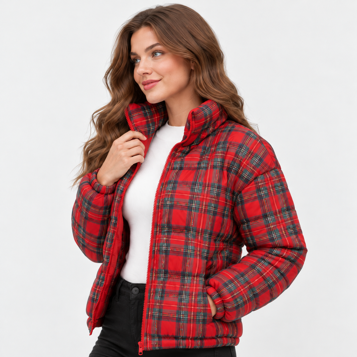 Montviro | Women’s Checkered Jacket Flared Hem Elegant Fall Winter Coat
