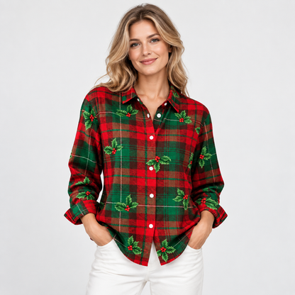 Montviro | Women’s Vintage Plaid Shirt Loose Fit Casual Fall Top