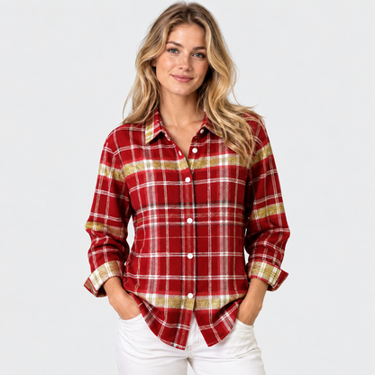 Montviro | Women’s Vintage Plaid Shirt Loose Fit Casual Fall Top