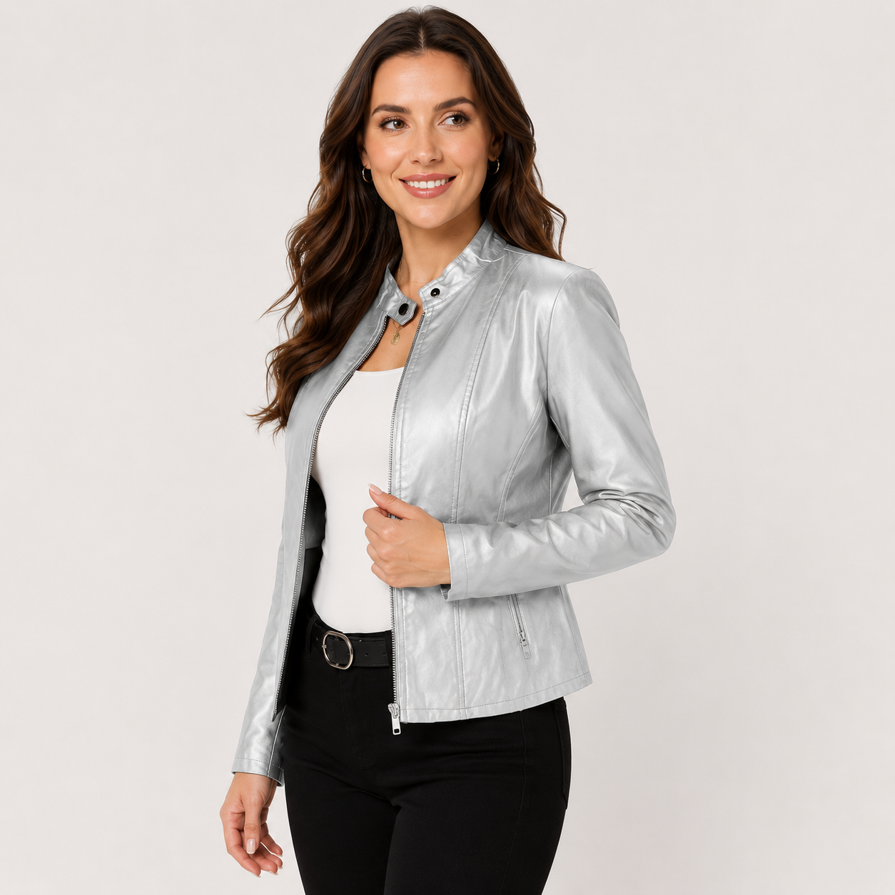 Montviro | Women's Leather Jacket - Full Zip Elegant Style