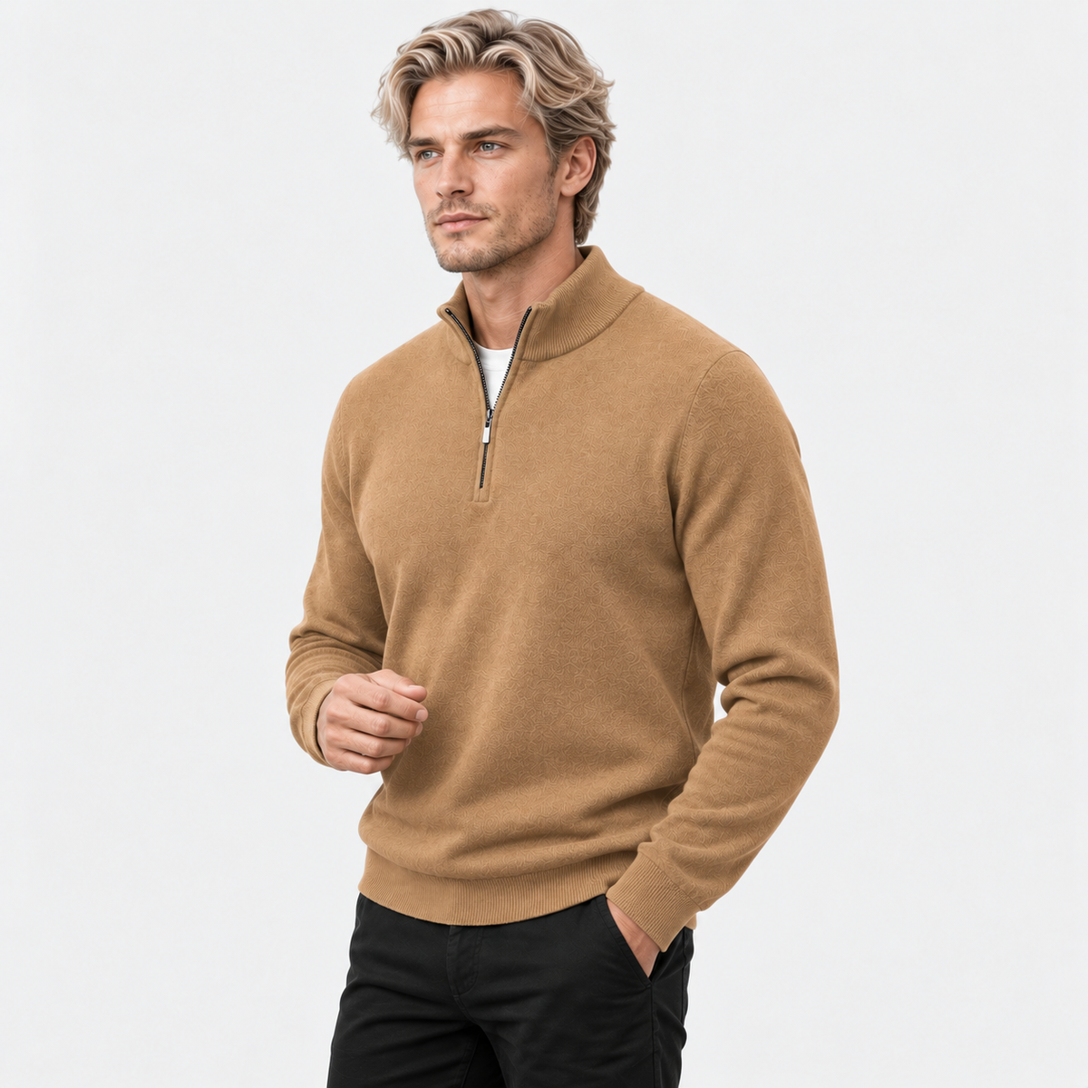 Montviro | Men's Quarter Zip Knit Sweater with Striped Pattern