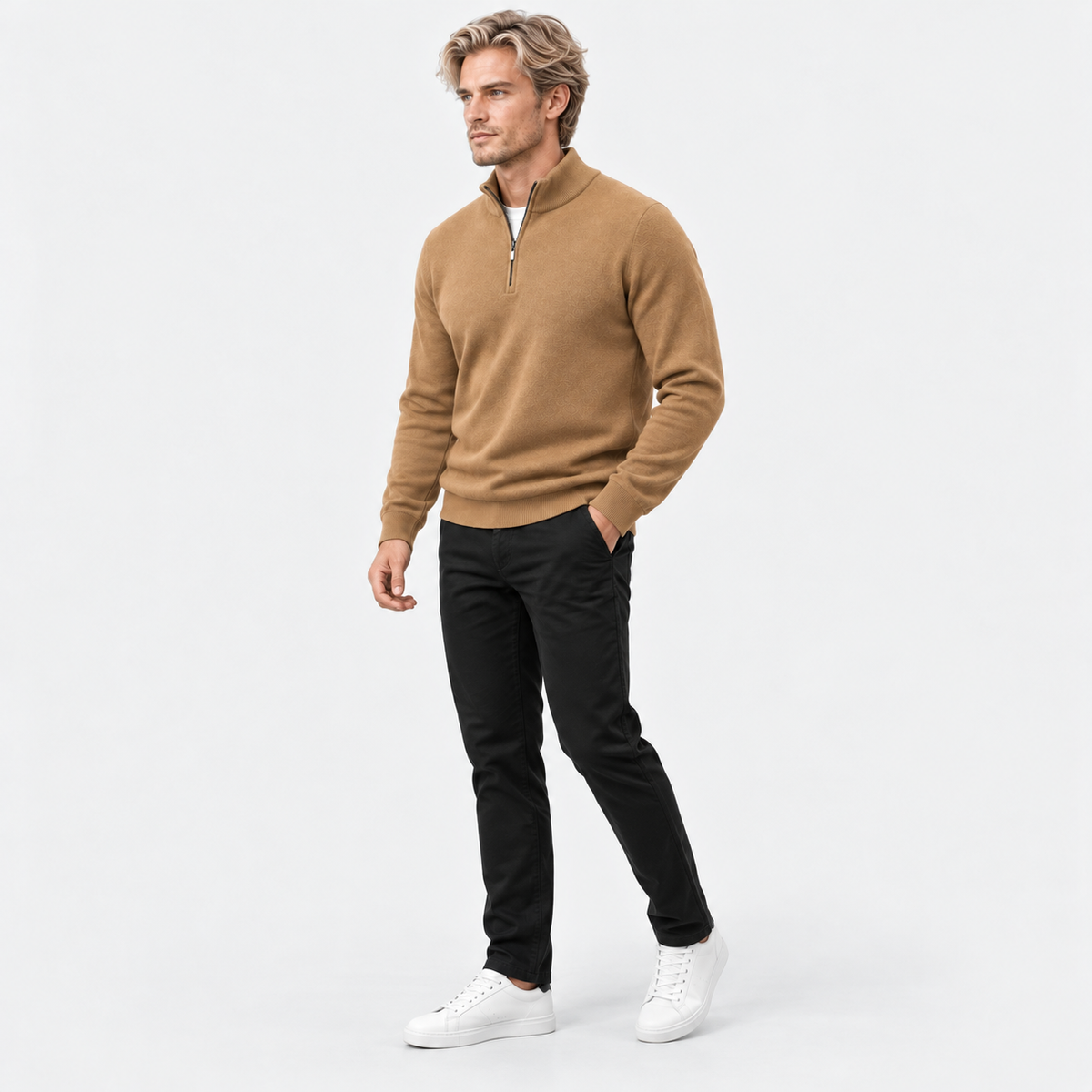 Montviro | Men's Quarter Zip Knit Sweater with Striped Pattern