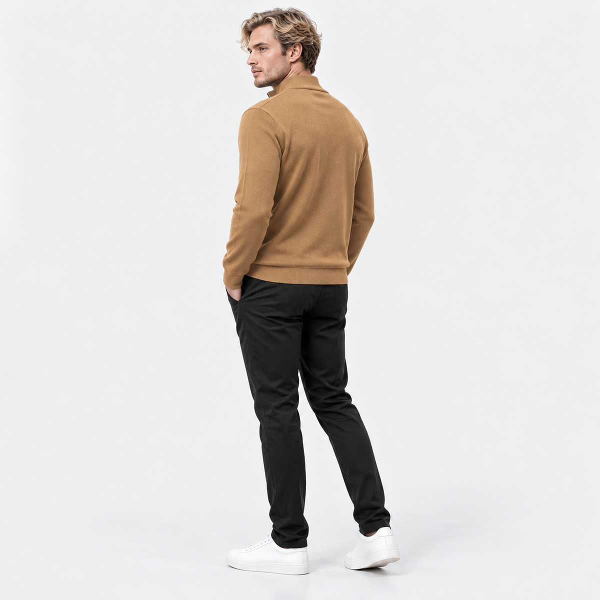 Montviro | Men's Quarter Zip Knit Sweater with Striped Pattern