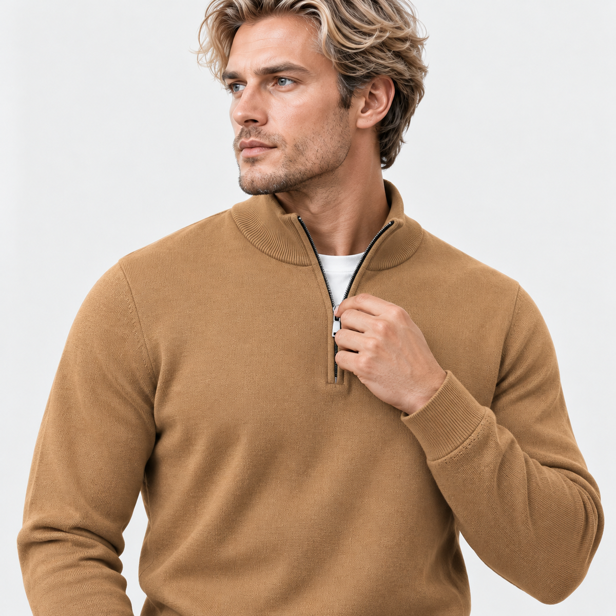 Montviro | Men's Quarter Zip Knit Sweater with Striped Pattern