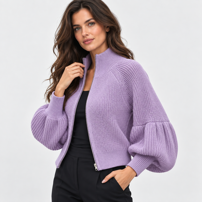 Montviro | Women’s Elegant Knit Sweater Jacket Zipper Outerwear