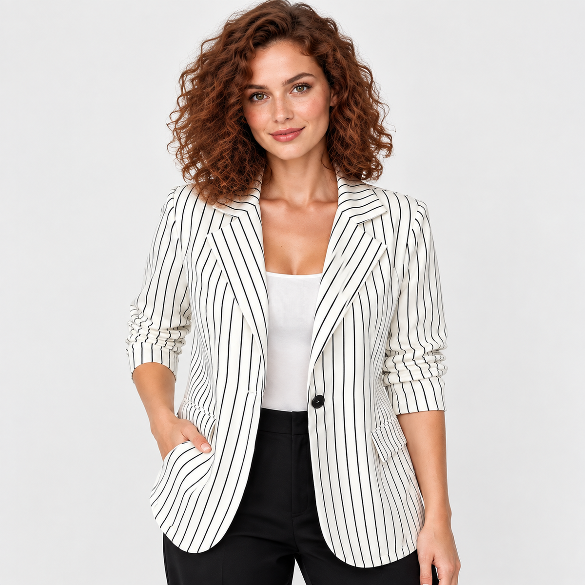 Montviro | Women’s Business Casual Striped Suit Jacket Polyester Coat