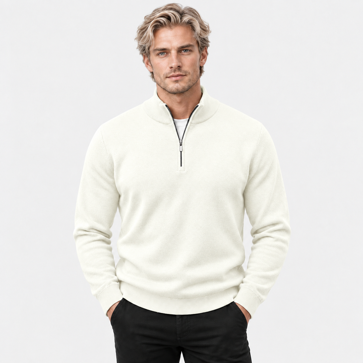 Montviro | Men's Quarter Zip Knit Sweater with Striped Pattern