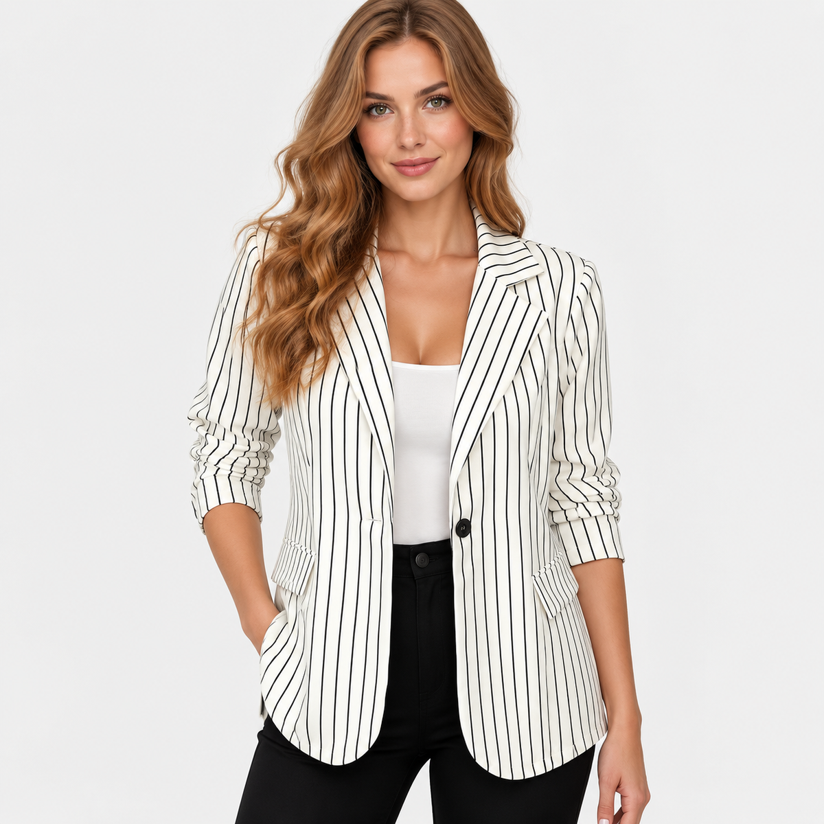Montviro | Women’s Plus Size Striped Blazer Elegant Workwear Suit Jacket