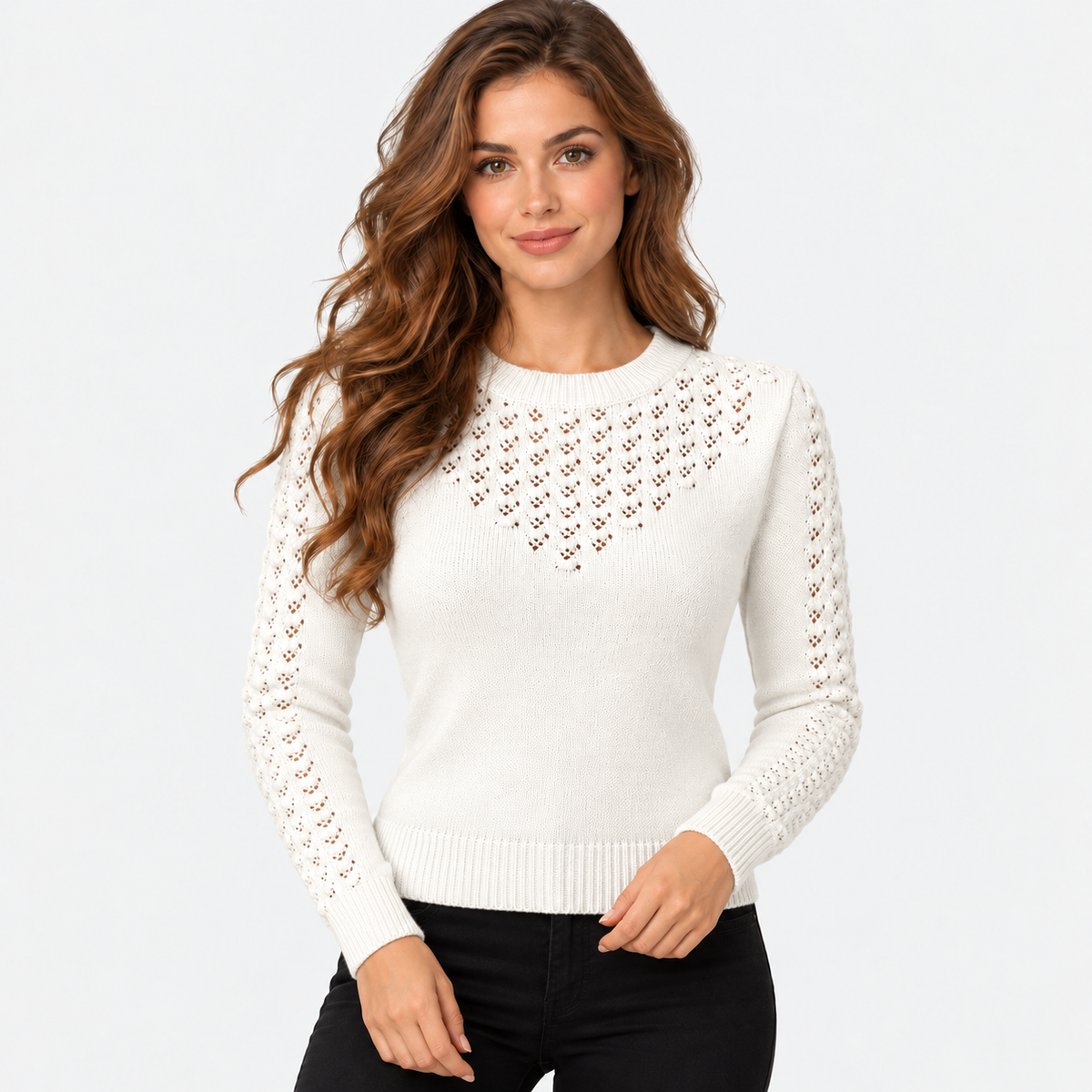 Montviro | Women's Cropped Knit Sweater with Hollow Out Design