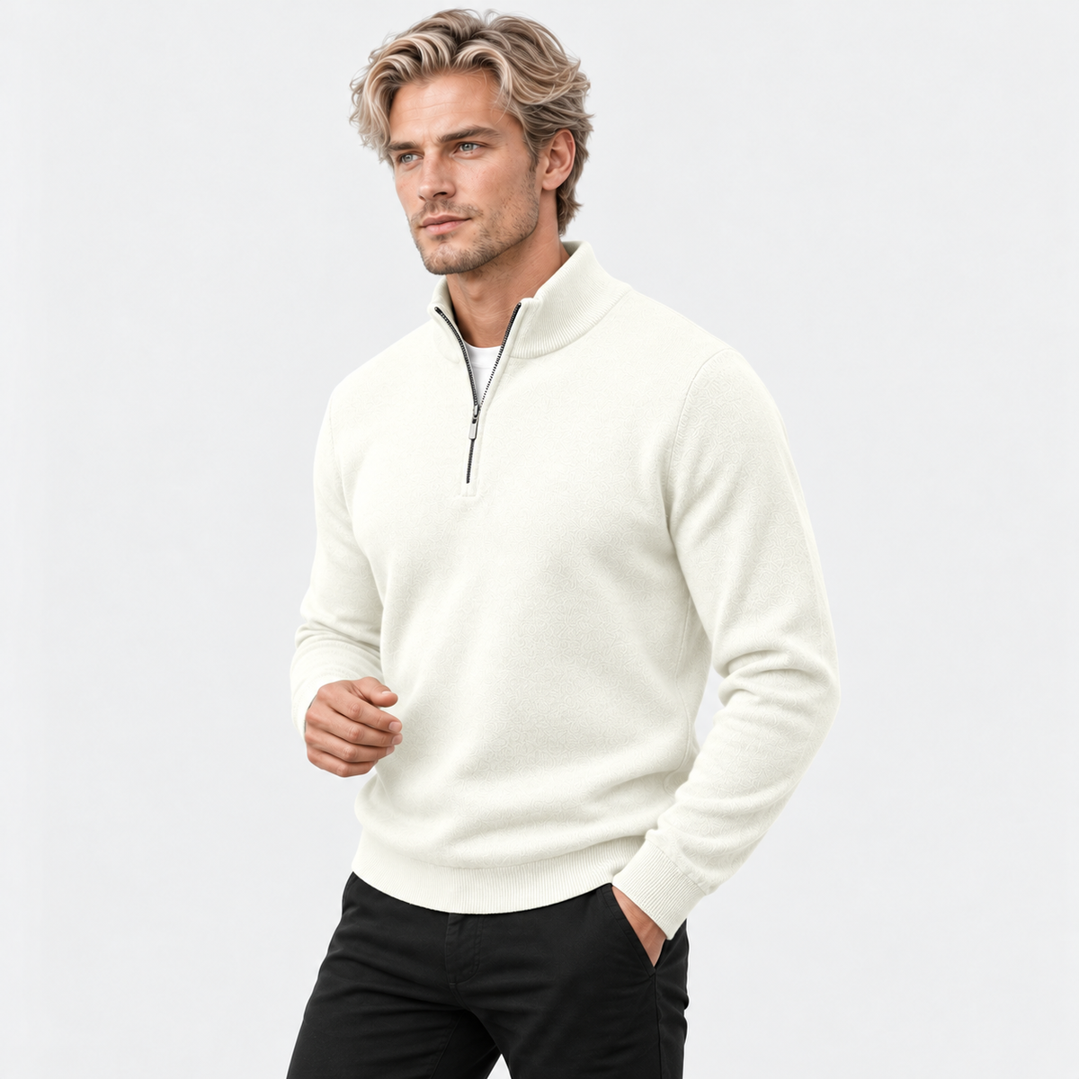 Montviro | Men's Quarter Zip Knit Sweater with Striped Pattern