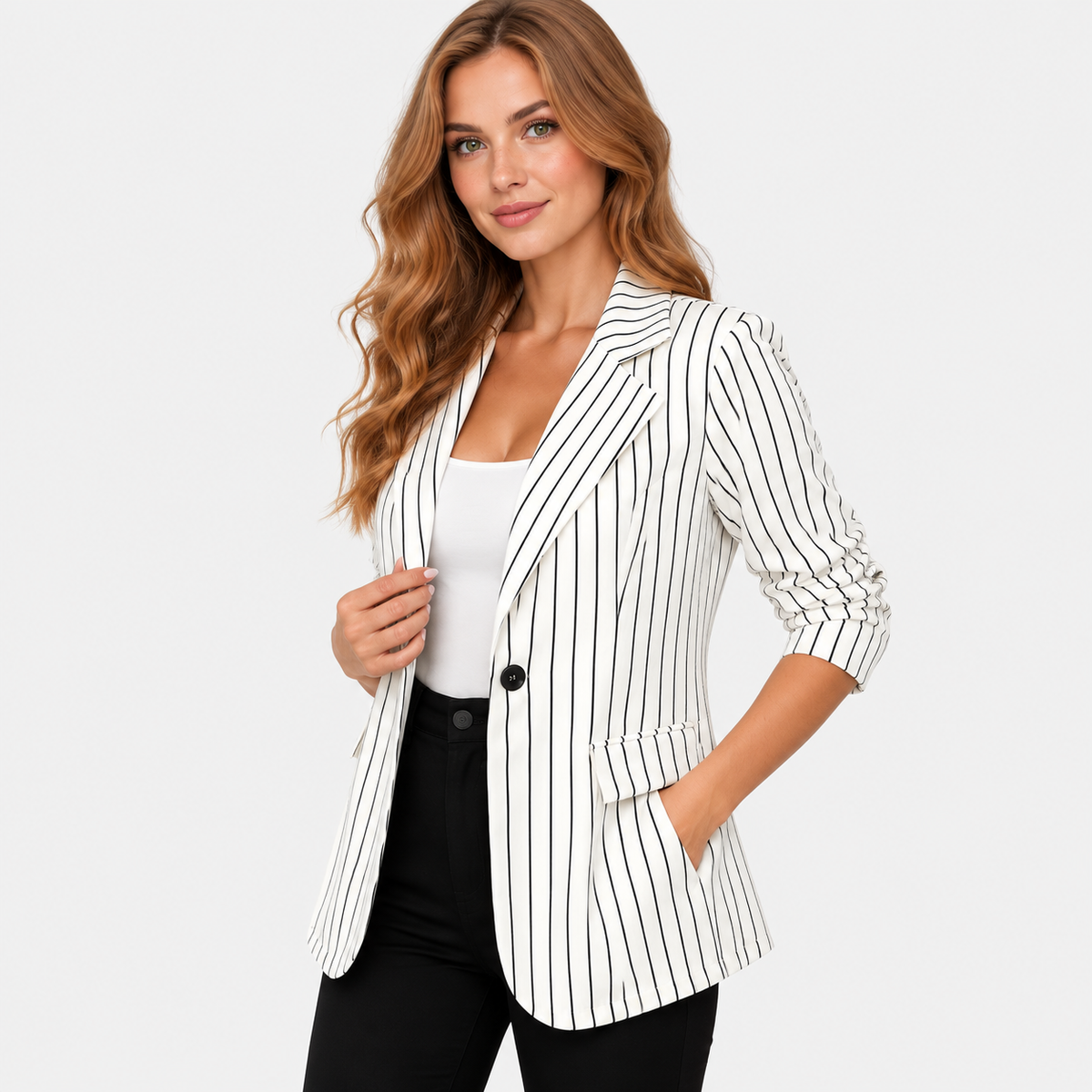 Montviro | Women’s Plus Size Striped Blazer Elegant Workwear Suit Jacket
