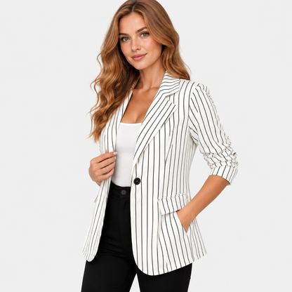 Montviro | Women’s Plus Size Striped Blazer Elegant Workwear Suit Jacket
