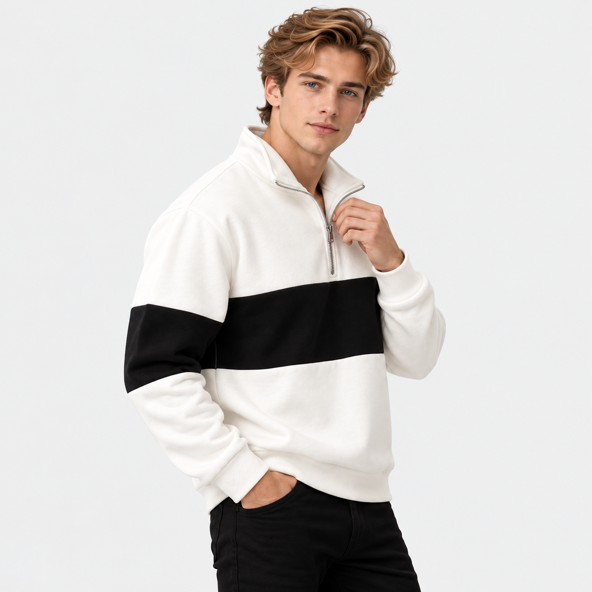 Montviro | Men's Heavyweight Half Zip Sweatshirt with Color Block Design