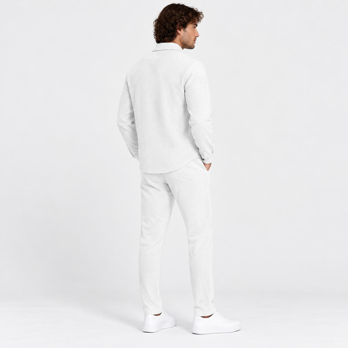 Montviro | Men's Waffle Knit Cardigan Set Button Shirt Pants Casual Outfit