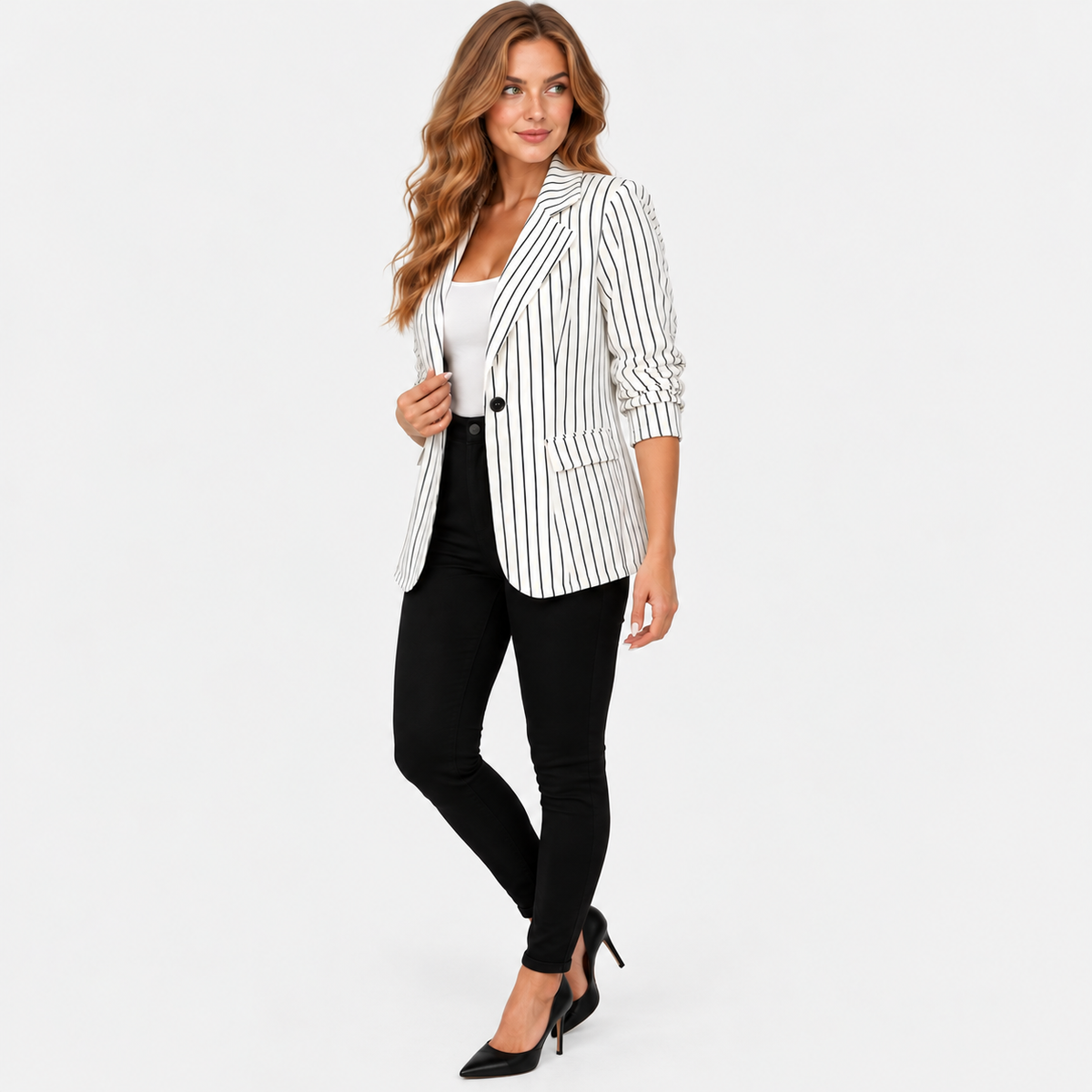 Montviro | Women’s Plus Size Striped Blazer Elegant Workwear Suit Jacket