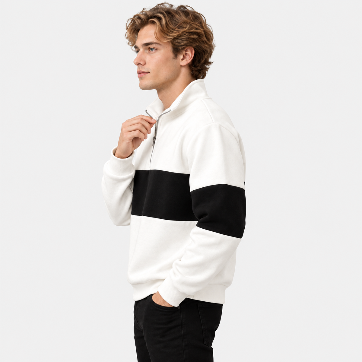Montviro | Men's Heavyweight Half Zip Sweatshirt with Color Block Design
