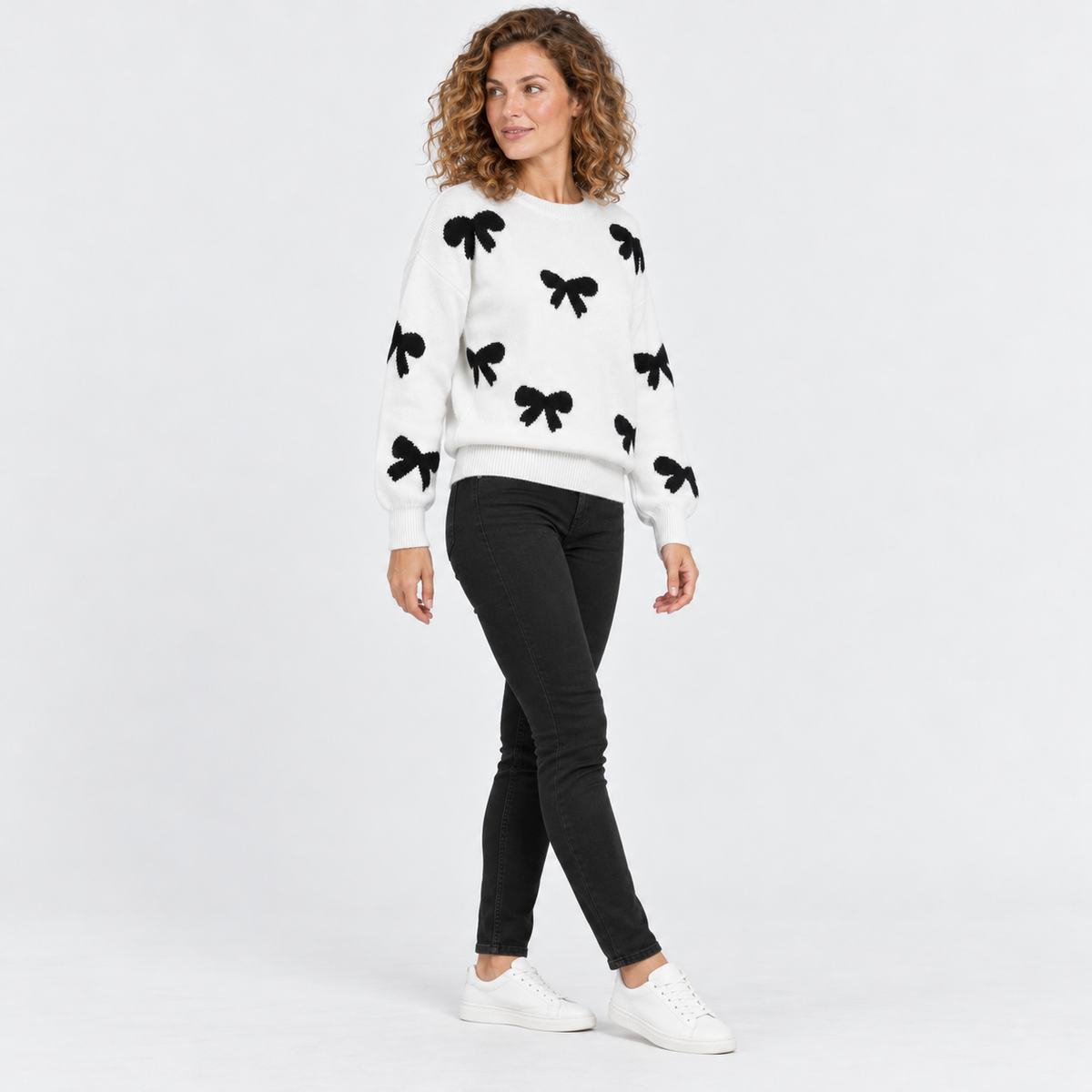 Montviro | Women’s Bow Sweater Knit Crew Neck Butterfly Pattern Pullover