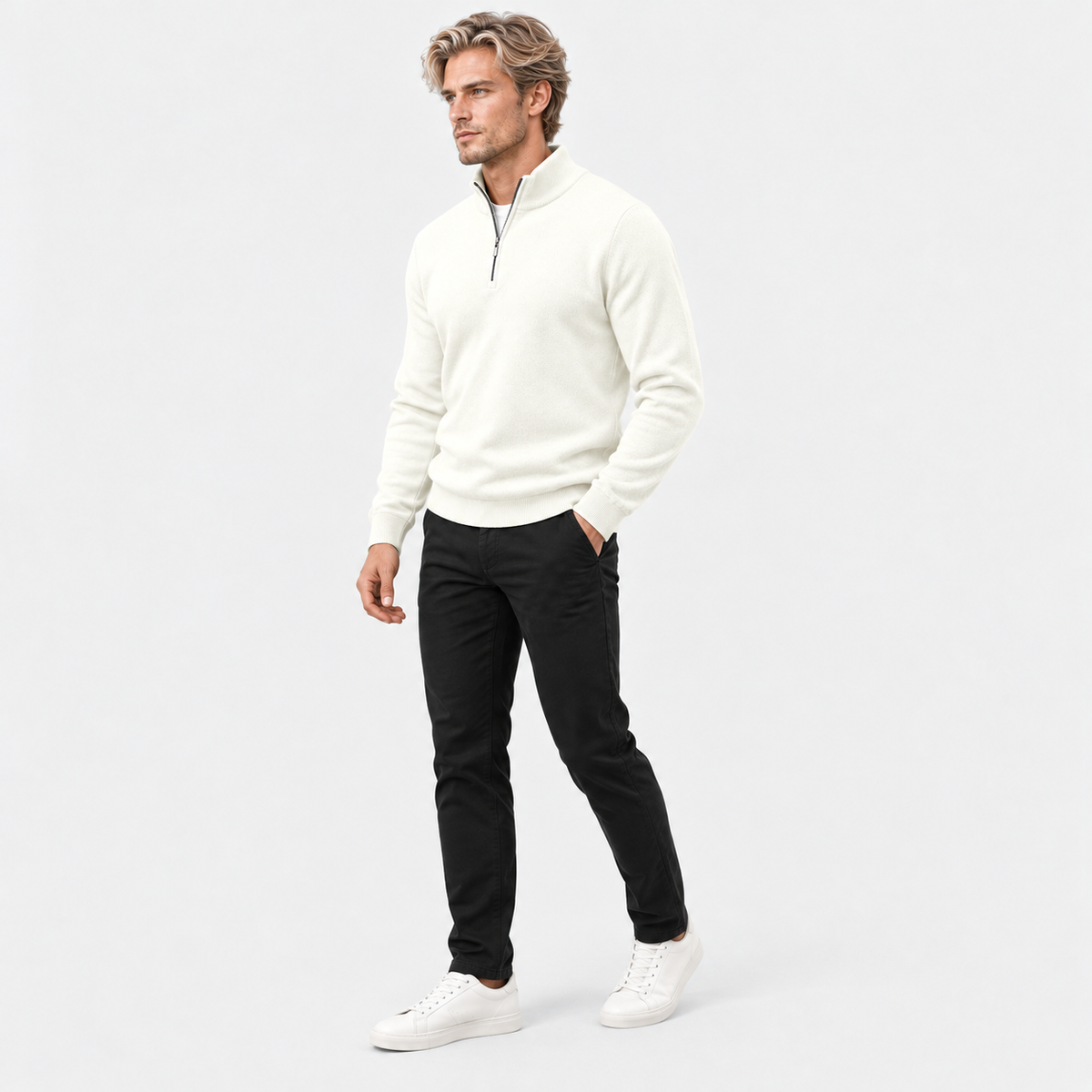 Montviro | Men's Quarter Zip Knit Sweater with Striped Pattern