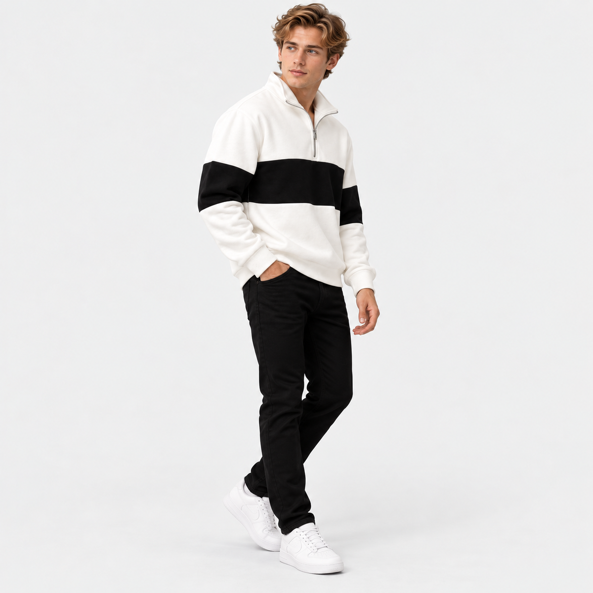 Montviro | Men's Heavyweight Half Zip Sweatshirt with Color Block Design